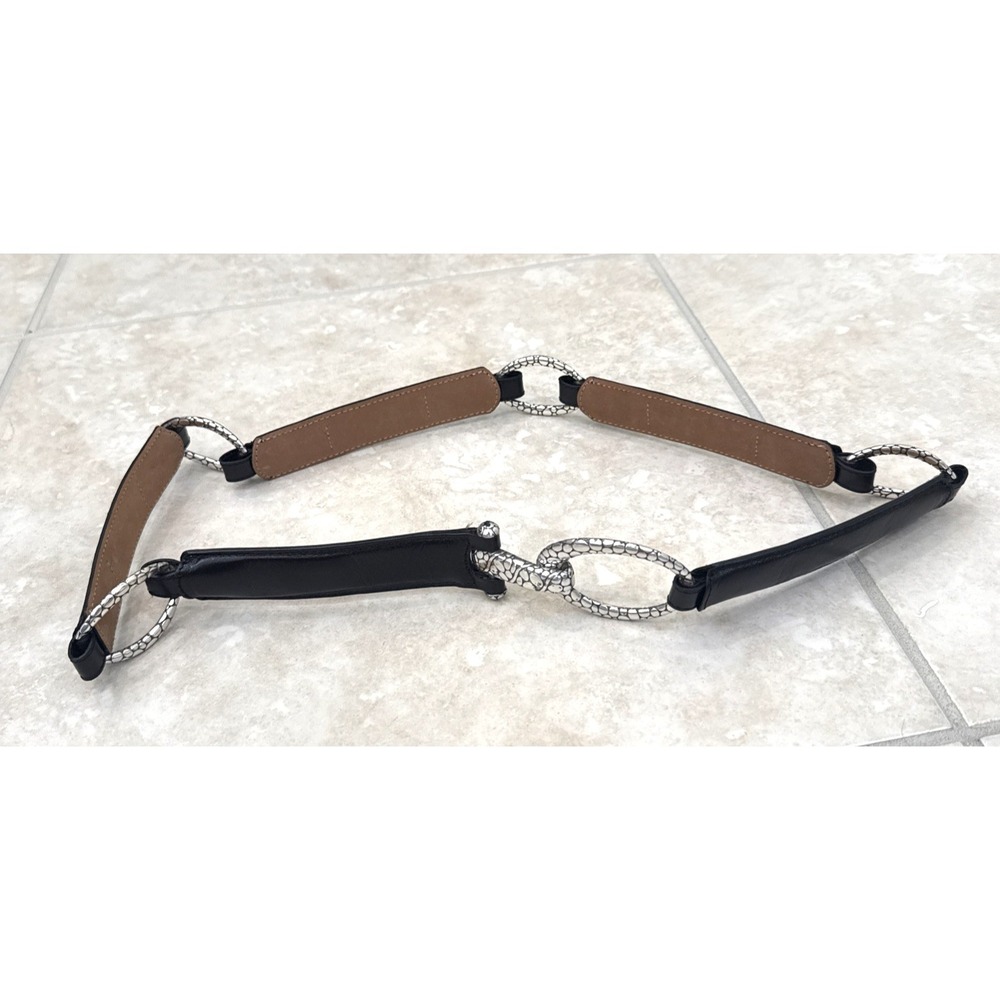 VTG NWOT Brighton Black Leather O Ring Belt Silver Snake Tone Hook B60263 Sz 38 - Picture 3 of 12